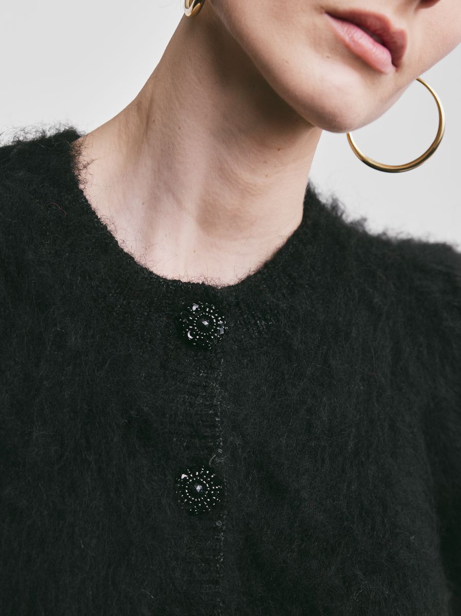 By TiMo Hairy Knit Puffed Jacket Black