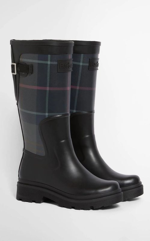 Barbour Dena Tall Wellingtons Black/Shadow Tartan