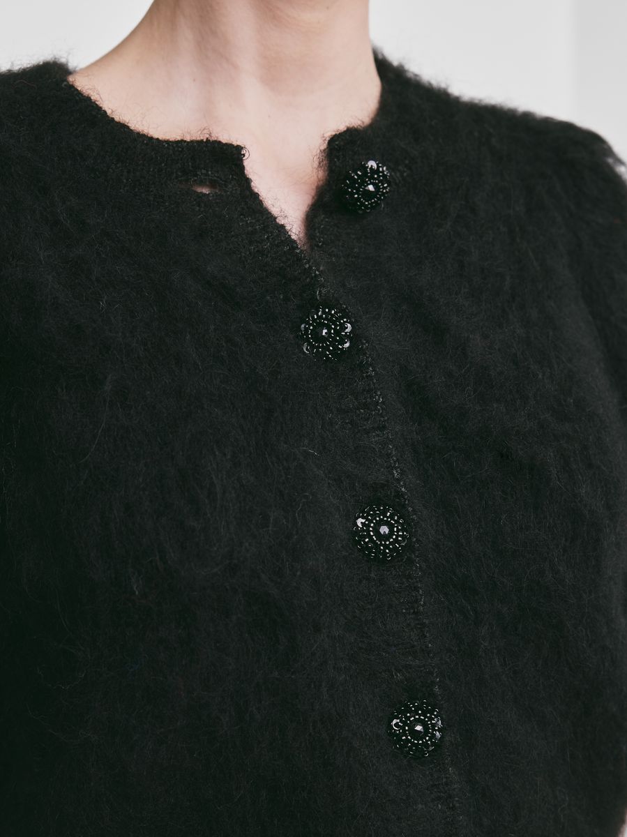 By TiMo Hairy Knit Puffed Jacket Black