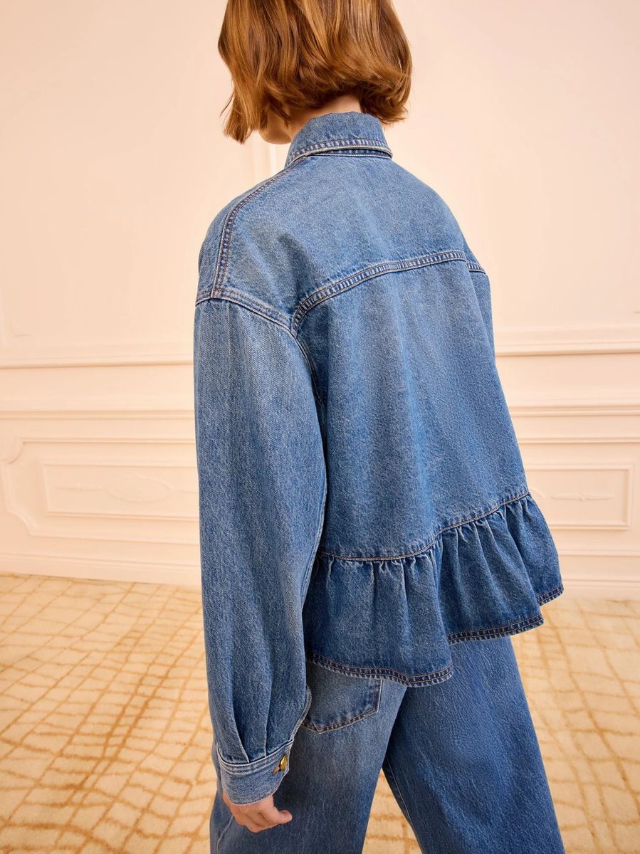 Ulla Johnson Arquette Denim Peplum Jacket Danube