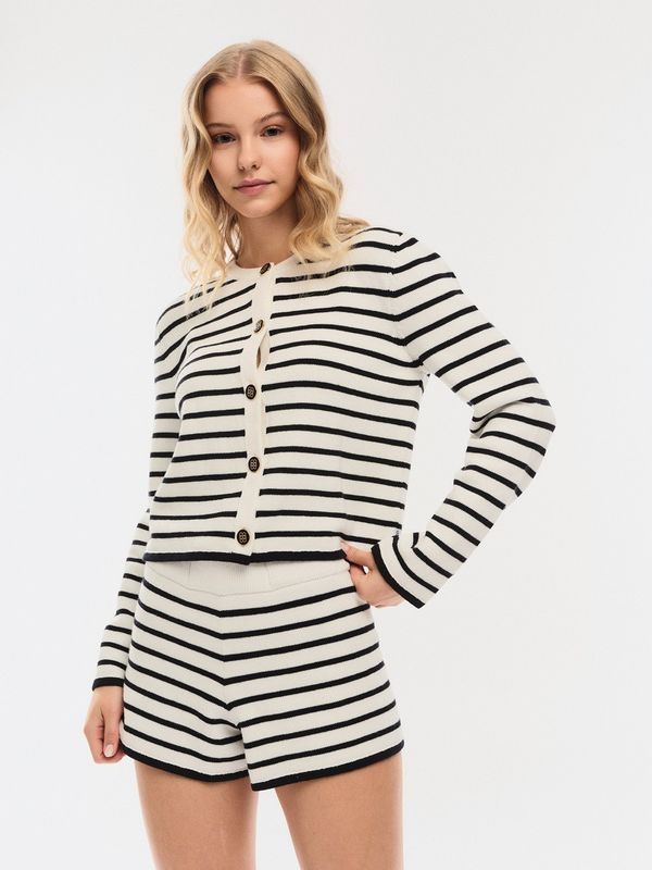 ella&il Lisa Cotton Cardigan White With Navy Stripes