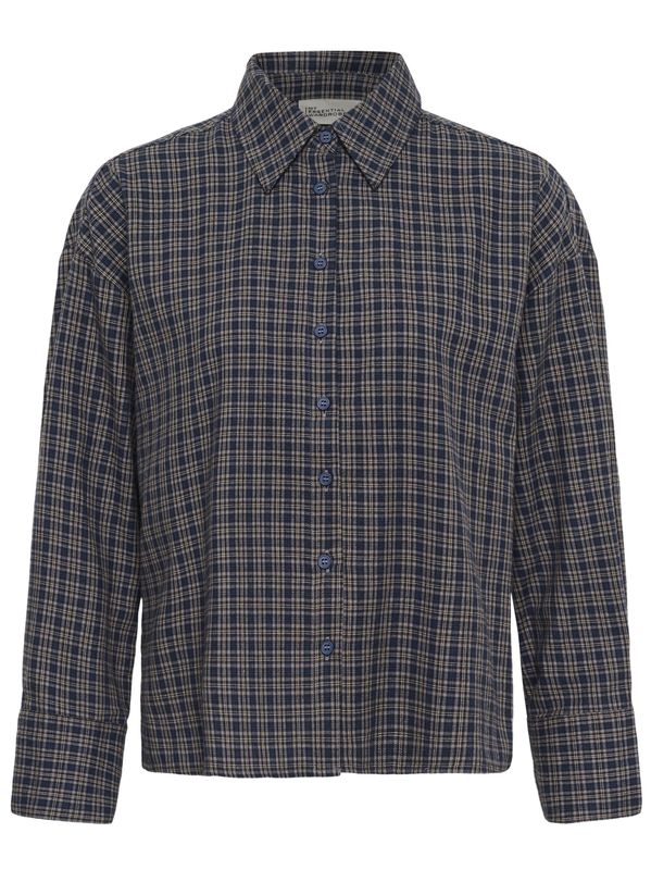 My Essential Wardrobe Lennie Boxy Check Shirt Dark Sapphire Blue Check