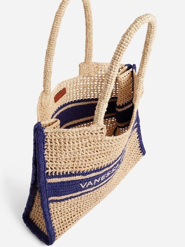 Vanessa Bruno Raffia Panier GM Bag L Ecru/Marine