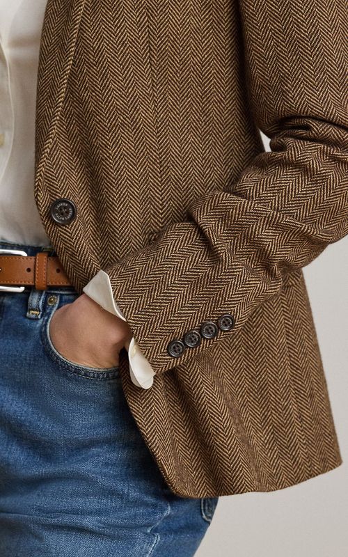 Lauren RL Bonaro Woven Blazer Brown/Tan Multi