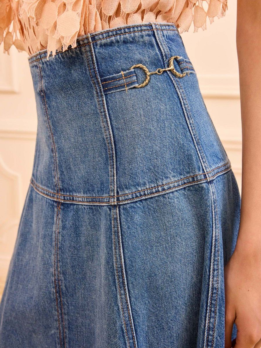 Ulla Johnson The Brigitte Denim Midi Skirt Danube