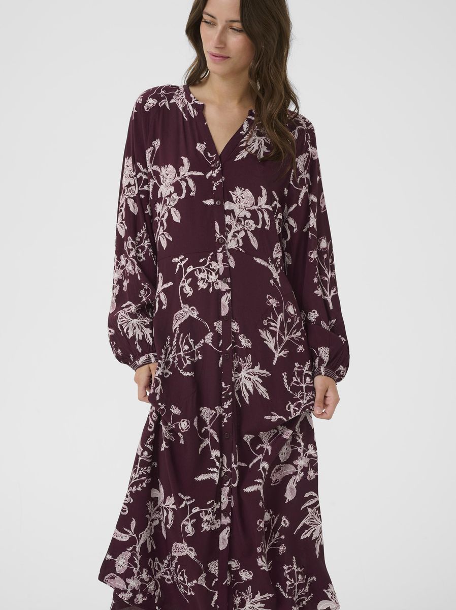 Part Two Sicilia Dress Tawny Port Botanical Print