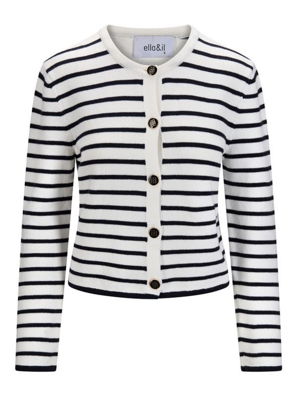 ella&il Lisa Cotton Cardigan White With Navy Stripes