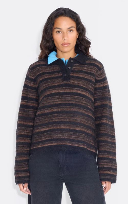 Holzweiler Olivia Wool Polo Sweater Brown Mix