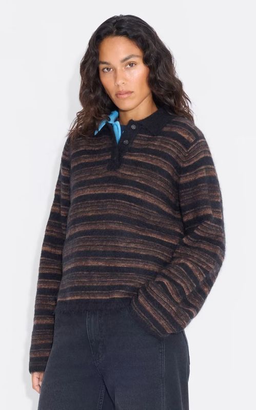 Holzweiler Olivia Wool Polo Sweater Brown Mix