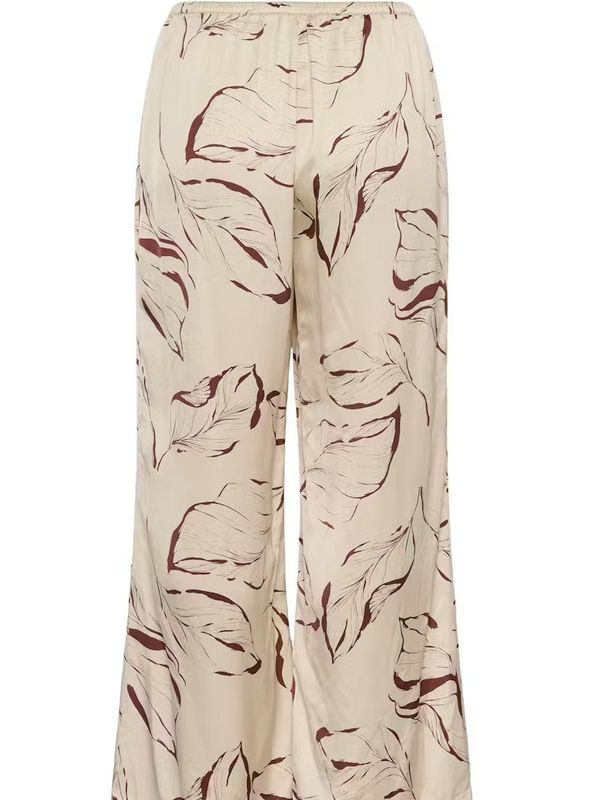 Soaked in Luxury Clero Flared Printed Pants Oatmeal Leave Print 