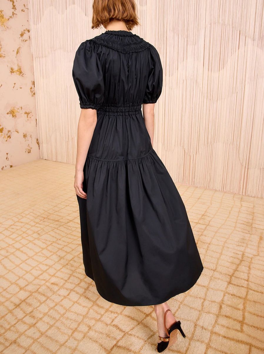 Ulla Johnson Othella Short Sleeve Midi Dress Black